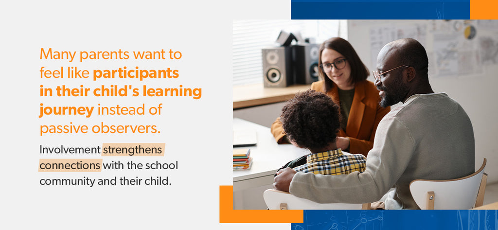 A parent and their elementary student meet with a teacher