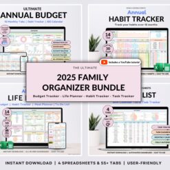 Family Budget Spreadsheet Google Sheets Budget Life Planner Spreadsheet Organization Planner Template Habit Tracker 2025 Digital Planner