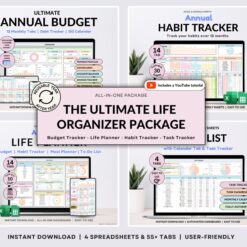 Ultimate Annual Budget Template Excel Google Sheets Budget Spreadsheet Organization Planner Life Planner Template Habit Tracker Task Tracker