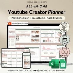 YouTube Content Planner Spreadsheet Monthly Content Calendar Digital Creator Google Sheets Excel Template Social Media Tracker Post Planning
